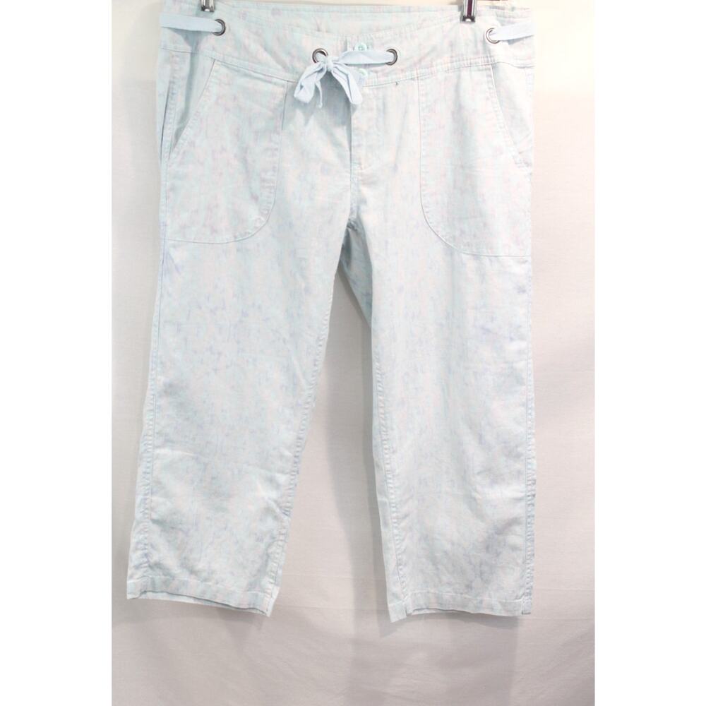 Freedom Trail By Kyodan Linen Blend Capri Pants Women size L Blue Drawstring
